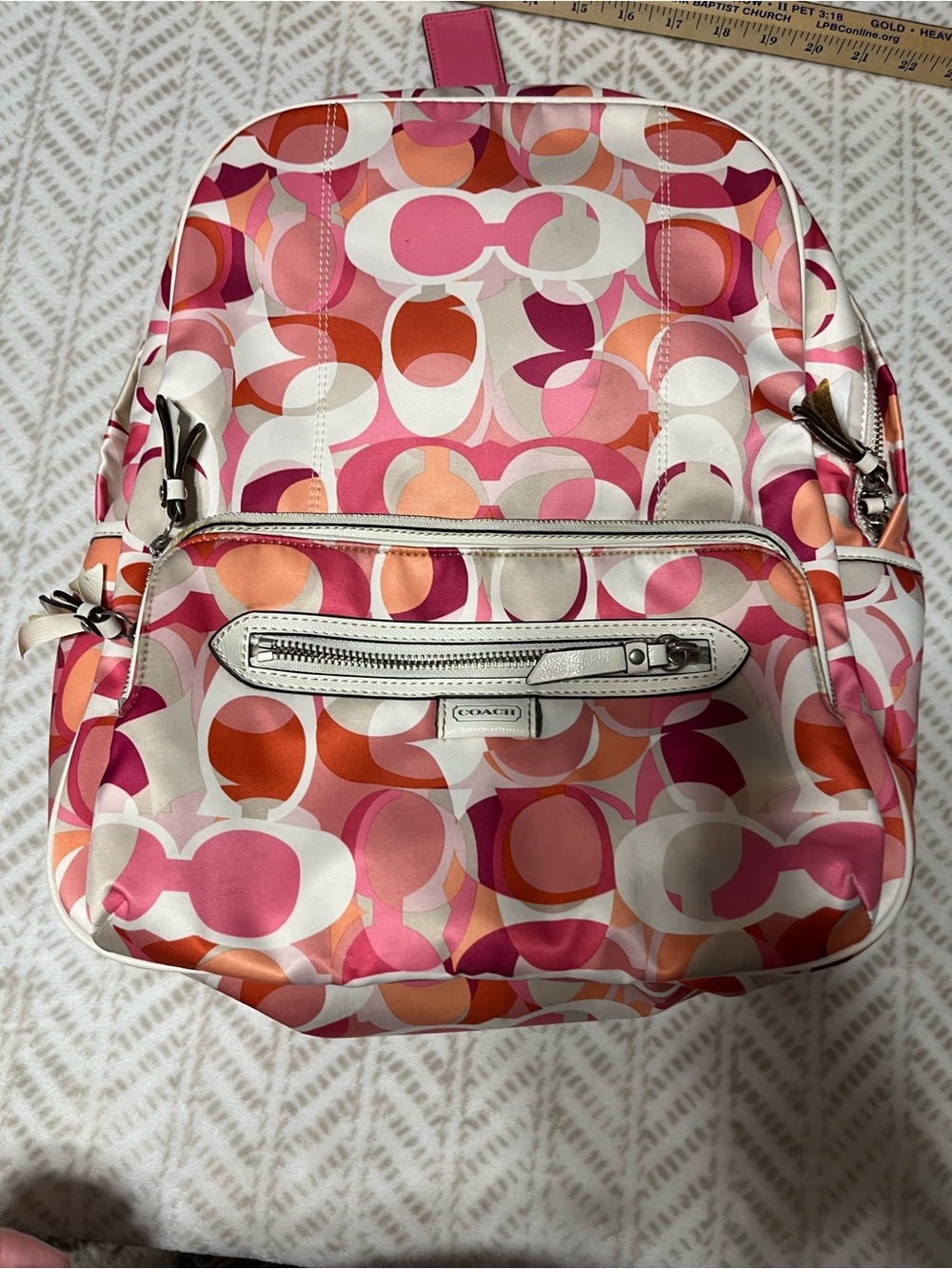 Coach Pink Multi Signature Circle Print Backpack